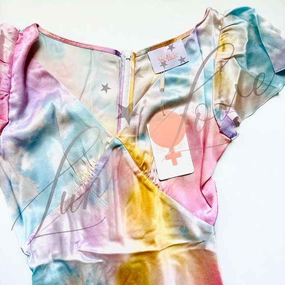 SELKIE The Dopamine Flutter Rainbow Slip Silk Dress NWT - Picture 4 of 12